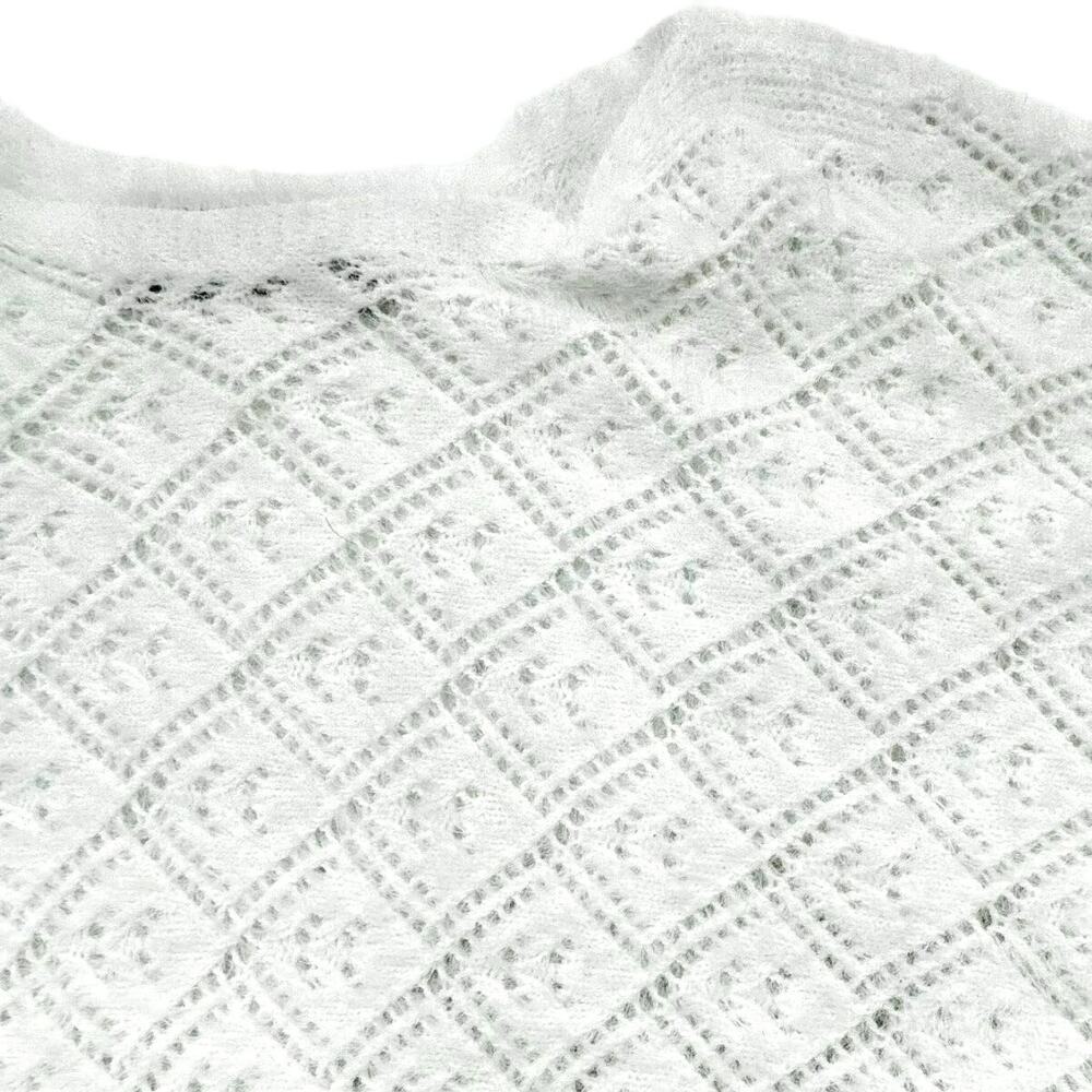 ANTHROPOLOGIE Oliver O Medium SOFT White‎ Sheer Diamond Eyelash Fuzzy Sweater